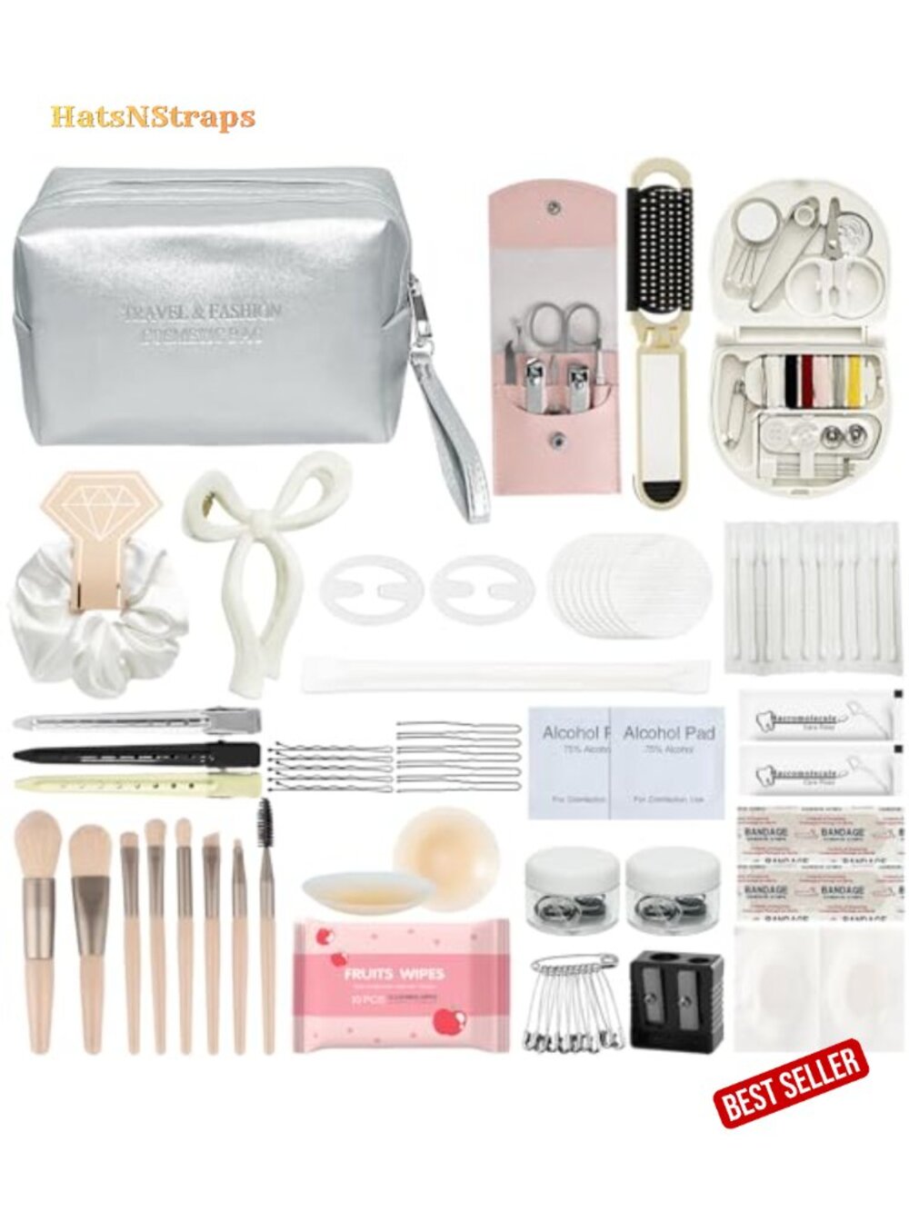 50pc Bridal Emergency Kit with Makeup Bag Silver